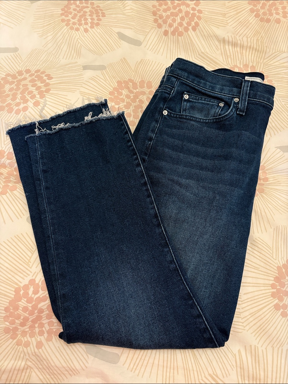 Dark Blue Women’s High-Rise Jeans with Raw Hem